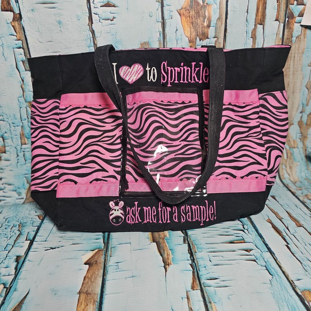 Handmade Pink Zebra Consultant Tote Bag Zebra Print Black Organizer Gently Used